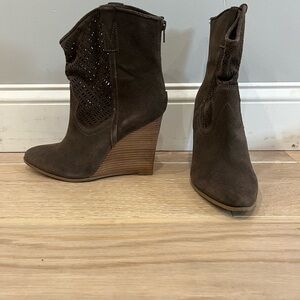 Brown Suede Wedge Ankle Boots Size 9
